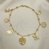 Oro Laminado Charm Anklet , Gold Filled Style Bee and Tree Design, Polished, Golden Finish, 03.32.0585.10 (06 MM Thickness, 10 Inches Length)