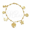 Oro Laminado Charm Anklet , Gold Filled Style Bee and Tree Design, Polished, Golden Finish, 03.32.0585.10 (06 MM Thickness, 10 Inches Length)