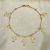 Oro Laminado Charm Anklet , Gold Filled Style Cross and Ball Design, Polished, Golden Finish, 03.32.0586.10 (06 MM Thickness, 10 Inches Length)