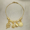 Oro Laminado Charm Anklet , Gold Filled Style Heart and Star Design, Polished, Golden Finish, 03.32.0588.10 (06 MM Thickness, 10 Inches Length)