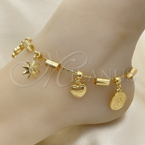 Oro Laminado Charm Anklet , Gold Filled Style Heart and Star Design, Polished, Golden Finish, 03.32.0588.10 (06 MM Thickness, 10 Inches Length)
