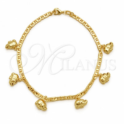 Oro Laminado Charm Anklet, Gold Filled Style Elephant Design, Polished, Golden Finish, 03.32.0589.10 (06 MM for wholesale, main product view