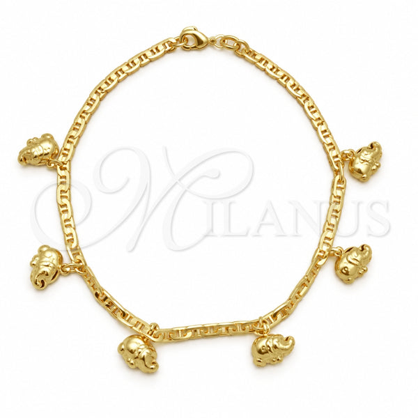 Oro Laminado Charm Anklet , Gold Filled Style Elephant Design, Polished, Golden Finish, 03.32.0589.10 (06 MM Thickness, 10 Inches Length)