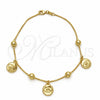 Oro Laminado Charm Anklet , Gold Filled Style Ball and Box Design, Polished, Golden Finish, 03.32.0590.10 (06 MM Thickness, 10 Inches Length)