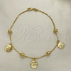 Oro Laminado Charm Anklet , Gold Filled Style Ball and Box Design, Polished, Golden Finish, 03.32.0590.10 (06 MM Thickness, 10 Inches Length)