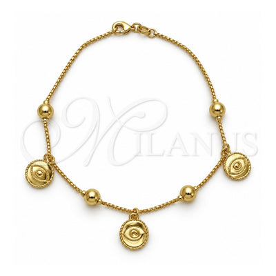 Oro Laminado Charm Anklet , Gold Filled Style Ball and Box Design, Polished, Golden Finish, 03.32.0590.10 (06 MM Thickness, 10 Inches Length)