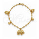 Tobillera de Dije 03.32.0592.10 Oro Laminado, Diseño de Elefante y Bola, Pulido, Tono Dorado (Grosor 06 MM, 10 Pulgadas de Largo)