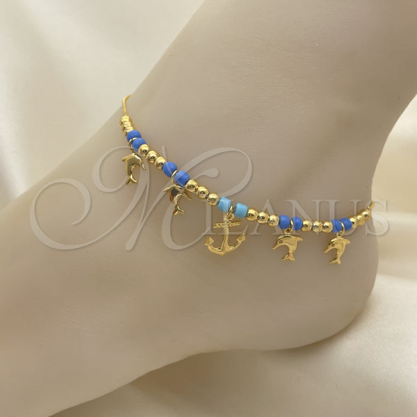 Gold Filled Anklet — Charm Anklet Dolphin and Anchor Design with Turquoise — alternate product view — SKU 153186 | Oro Laminado tobillera — Charm Anklet Dolphin and Anchor diseño with Turquoise — SKU 153186