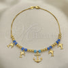 Oro Laminado Charm Anklet , Gold Filled Style Dolphin and Anchor Design, with Turquoise Crystal, Polished, Golden Finish, 03.32.0595.10 (06 MM Thickness, 10 Inches Length)