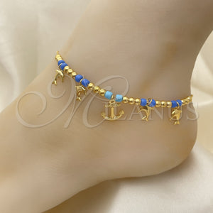 Gold Filled Anklet — Charm Anklet Dolphin and Anchor Design with Turquoise — main product view — SKU 153186 | Oro Laminado tobillera — Charm Anklet Dolphin and Anchor diseño with Turquoise — SKU 153186