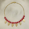 Oro Laminado Charm Anklet , Gold Filled Style Ball and Hand of God Design, with Garnet Crystal, Polished, Golden Finish, 03.32.0596.10 (06 MM Thickness, 10 Inches Length)