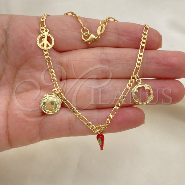 Gold Filled Anklet — Charm Anklet Figa Hand and Chili Design Polished — alternate product view — SKU 153189 | Oro Laminado tobillera — Charm Anklet Figa Hand and Chili diseño pulido — SKU 153189