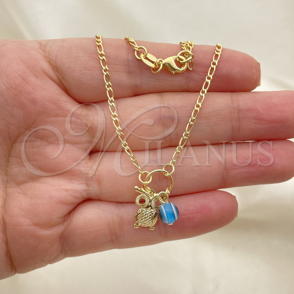 Gold Filled Anklet — Charm Anklet Owl and Evil Eye Design Polished — alternate product view — SKU 153191 | Oro Laminado tobillera — Charm Anklet Owl and Evil Eye diseño pulido — SKU 153191