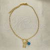 Oro Laminado Charm Anklet , Gold Filled Style Owl and Evil Eye Design, Polished, Golden Finish, 03.32.0600.10 (06 MM Thickness, 10 Inches Length)