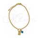 Tobillera de Dije 03.32.0600.10 Oro Laminado, Diseño de Búho y Ojo Griego, Pulido, Tono Dorado (Grosor 06 MM, 10 Pulgadas de Largo)