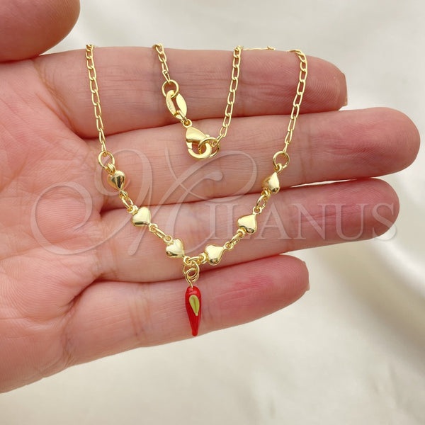 Gold Filled Anklet — Charm Anklet Miami Cuban and Chili Design Polished — alternate product view — SKU 153193 | Oro Laminado tobillera — Charm Anklet Miami Cuban and Chili diseño pulido — SKU 153193