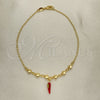 Oro Laminado Charm Anklet , Gold Filled Style Miami Cuban and Chili Design, Polished, Golden Finish, 03.32.0602.10 (06 MM Thickness, 10 Inches Length)