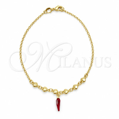 Oro Laminado Charm Anklet , Gold Filled Style Miami Cuban and Chili Design, Polished, Golden Finish, 03.32.0602.10 (06 MM Thickness, 10 Inches Length)