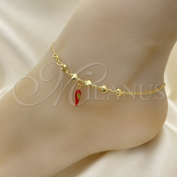 Gold Filled Anklet — Charm Anklet Miami Cuban and Chili Design Polished — main product view — SKU 153193 | Oro Laminado tobillera — Charm Anklet Miami Cuban and Chili diseño pulido — SKU 153193