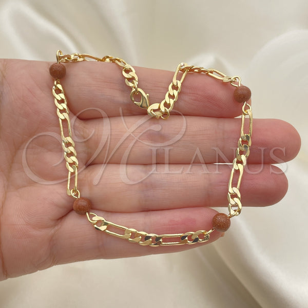 Gold Filled Anklet — Charm Anklet Ball Design with Brown Goldstone Venturina — alternate product view — SKU 153194 | Oro Laminado tobillera — Charm Anklet Ball diseño with Brown Goldstone Venturina — SKU 153194