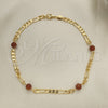 Oro Laminado Charm Anklet , Gold Filled Style Ball Design, with Brown Goldstone Venturina, Polished, Golden Finish, 03.32.0603.10 (06 MM Thickness, 10 Inches Length)