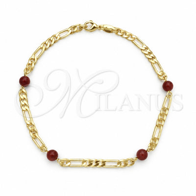 Oro Laminado Charm Anklet, Gold Filled Style Ball Design, with Brown Goldstone Venturina, Polished, Golden for wholesale, main product view