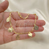 Oro Laminado Charm Anklet , Gold Filled Style Heart and Flower Design, Polished, Golden Finish, 03.32.0604.10 (06 MM Thickness, 10 Inches Length)