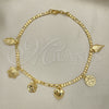 Oro Laminado Charm Anklet , Gold Filled Style Heart and Flower Design, Polished, Golden Finish, 03.32.0604.10 (06 MM Thickness, 10 Inches Length)