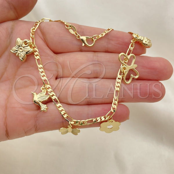 Gold Filled Anklet — Charm Anklet Butterfly and Flower Design Polished 03.32. — alternate product view — SKU 153198 | Oro Laminado tobillera — Charm Anklet Butterfly and flor diseño pulido 03.32. — SKU 153198