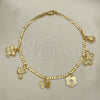 Oro Laminado Charm Anklet , Gold Filled Style Butterfly and Flower Design, Polished, Golden Finish, 03.32.0607.10 (06 MM Thickness, 10 Inches Length)