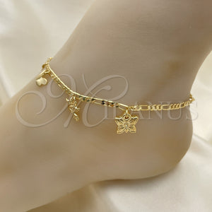 Gold Filled Anklet — Charm Anklet Butterfly and Flower Design Polished 03.32. — main product view — SKU 153198 | Oro Laminado tobillera — Charm Anklet Butterfly and flor diseño pulido 03.32. — SKU 153198