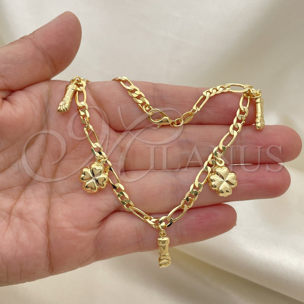 Gold Filled Anklet — Charm Anklet Figa Hand and Four-leaf Clover Design — alternate product view — SKU 153199 | Oro Laminado tobillera — Charm Anklet Figa Hand and Four-leaf Clover diseño — SKU 153199