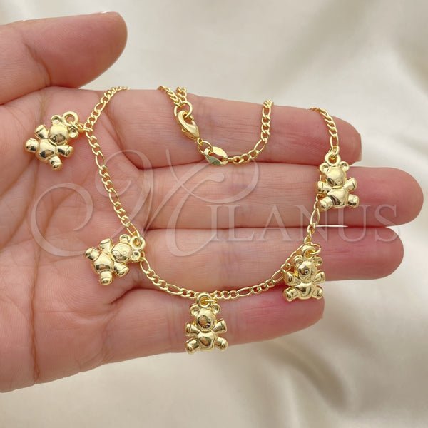 Gold Filled Anklet — Charm Anklet Teddy Bear and Figaro Design Polished — alternate product view — SKU 153200 | Oro Laminado tobillera — Charm Anklet Teddy Bear and Figaro diseño pulido — SKU 153200