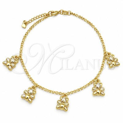Oro Laminado Charm Anklet , Gold Filled Style Teddy Bear and Figaro Design, Polished, Golden Finish, 03.32.0609.10 (06 MM Thickness, 10 Inches Length)