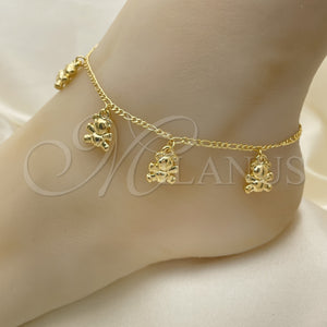 Gold Filled Anklet — Charm Anklet Teddy Bear and Figaro Design Polished — main product view — SKU 153200 | Oro Laminado tobillera — Charm Anklet Teddy Bear and Figaro diseño pulido — SKU 153200