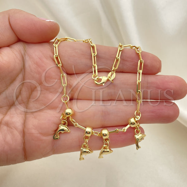 Gold Filled Anklet — Charm Anklet Dolphin and Ball Design Polished 03.32. — alternate product view — SKU 153203 | Oro Laminado tobillera — Charm Anklet Dolphin and Ball diseño pulido 03.32. — SKU 153203