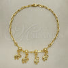 Oro Laminado Charm Anklet , Gold Filled Style Elephant and Paperclip Design, Polished, Golden Finish, 03.32.0613.10 (06 MM Thickness, 10 Inches Length)