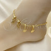 Oro Laminado Charm Anklet , Gold Filled Style Elephant and Paperclip Design, Polished, Golden Finish, 03.32.0613.10 (06 MM Thickness, 10 Inches Length)