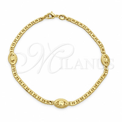 Oro Laminado Fancy Anklet, Gold Filled Style Mariner and Evil Eye Design, Polished, Golden Finish, 03.32.0617.10 (04 MM Thickness, 10 Inches Length)
