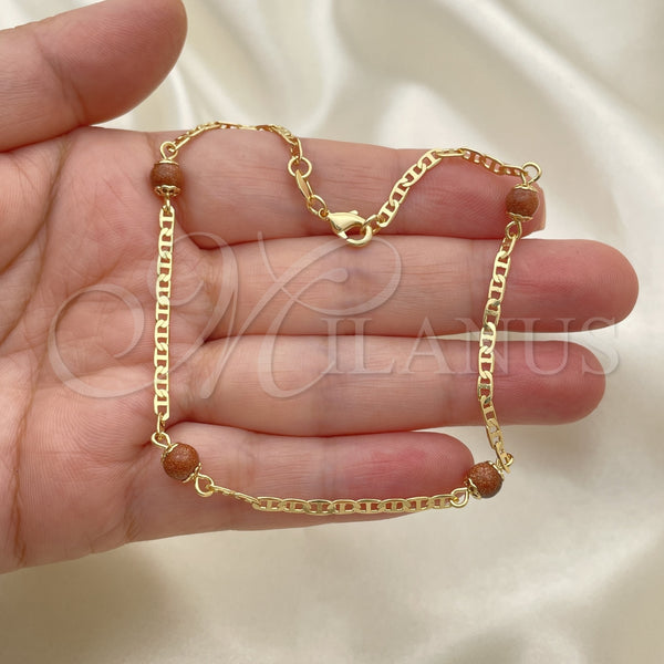 Gold Filled Anklet — Fancy Anklet Ball and Mariner Design with Brown — alternate product view — SKU 153215 | Oro Laminado tobillera — elegante Anklet Ball and Mariner diseño with Brown — SKU 153215