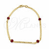 Oro Laminado Fancy Anklet, Gold Filled Style Ball and Mariner Design, with Brown Goldstone Venturina, Polished for wholesale, additional product view 3