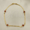 Oro Laminado Fancy Anklet, Gold Filled Style Ball and Mariner Design, with Brown Goldstone Venturina, Polished, Golden Finish, 03.32.0624.10 (04 MM Thickness, 10 Inches Length)