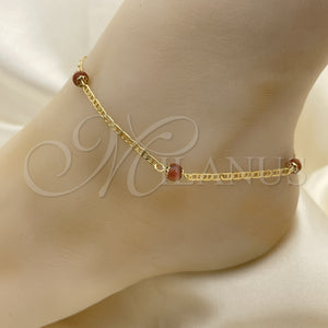 Gold Filled Anklet — Fancy Anklet Ball and Mariner Design with Brown — main product view — SKU 153215 | Oro Laminado tobillera — elegante Anklet Ball and Mariner diseño with Brown — SKU 153215