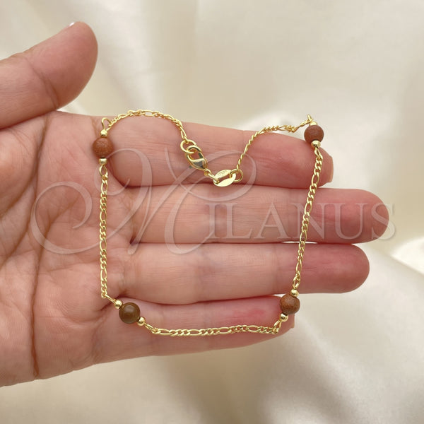 Gold Filled Anklet — Fancy Anklet Ball and Figaro Design with Brown — alternate product view — SKU 153216 | Oro Laminado tobillera — elegante Anklet Ball and Figaro diseño with Brown — SKU 153216