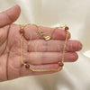 Oro Laminado Fancy Anklet, Gold Filled Style Ball and Figaro Design, with Brown Goldstone Venturina, Polished, Golden Finish, 03.32.0625.10 (04 MM Thickness, 10 Inches Length)