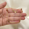 Oro Laminado Fancy Anklet, Gold Filled Style Ball and Figaro Design, with Brown Goldstone Venturina, Polished, Golden Finish, 03.32.0625.10 (04 MM Thickness, 10 Inches Length)