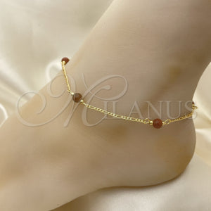 Gold Filled Anklet — Fancy Anklet Ball and Figaro Design with Brown — main product view — SKU 153216 | Oro Laminado tobillera — elegante Anklet Ball and Figaro diseño with Brown — SKU 153216