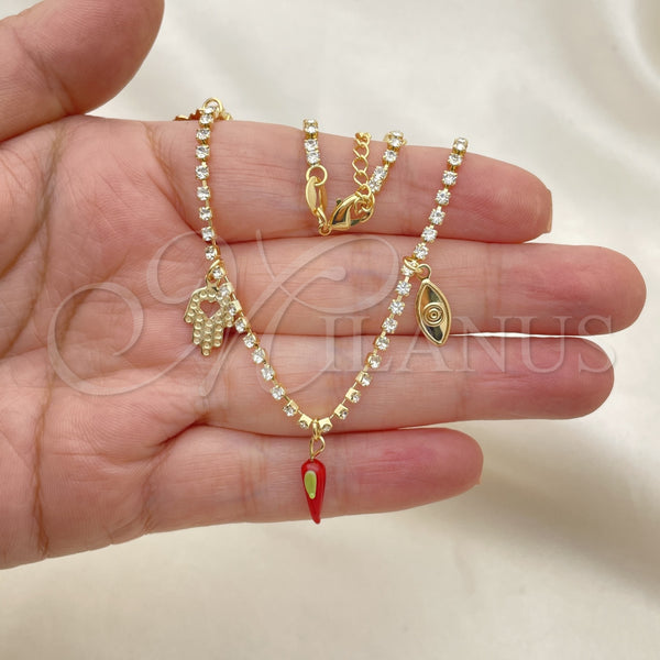 Gold Filled Anklet — Fancy Anklet Judaica and Hand of God Design — alternate product view — SKU 153217 | Oro Laminado tobillera — elegante Anklet Judaica and Hand of God diseño — SKU 153217