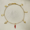Oro Laminado Fancy Anklet, Gold Filled Style Judaica and Hand of God Design, with White Cubic Zirconia, Polished, Golden Finish, 03.32.0626.10 (04 MM Thickness, 10 Inches Length)