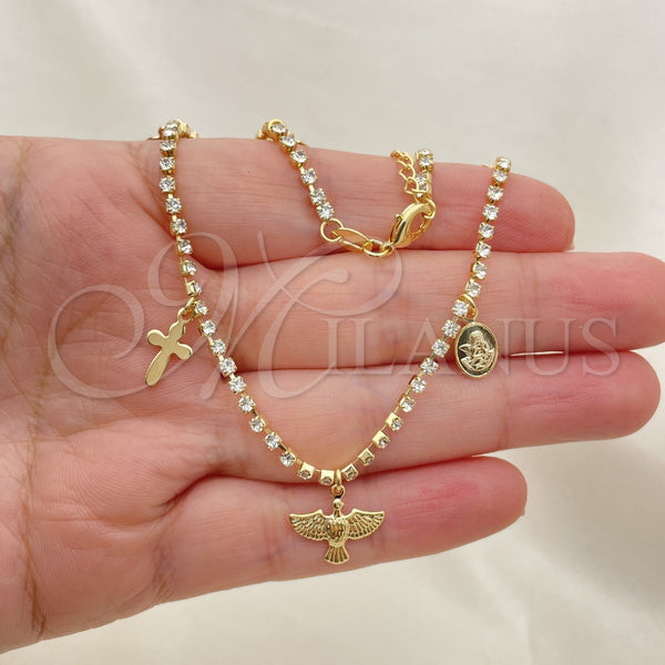 Gold Filled Anklet — Fancy Anklet Angel and Cross Design with White — alternate product view — SKU 153218 | Oro Laminado tobillera — elegante Anklet Angel and cruz diseño with blanco — SKU 153218